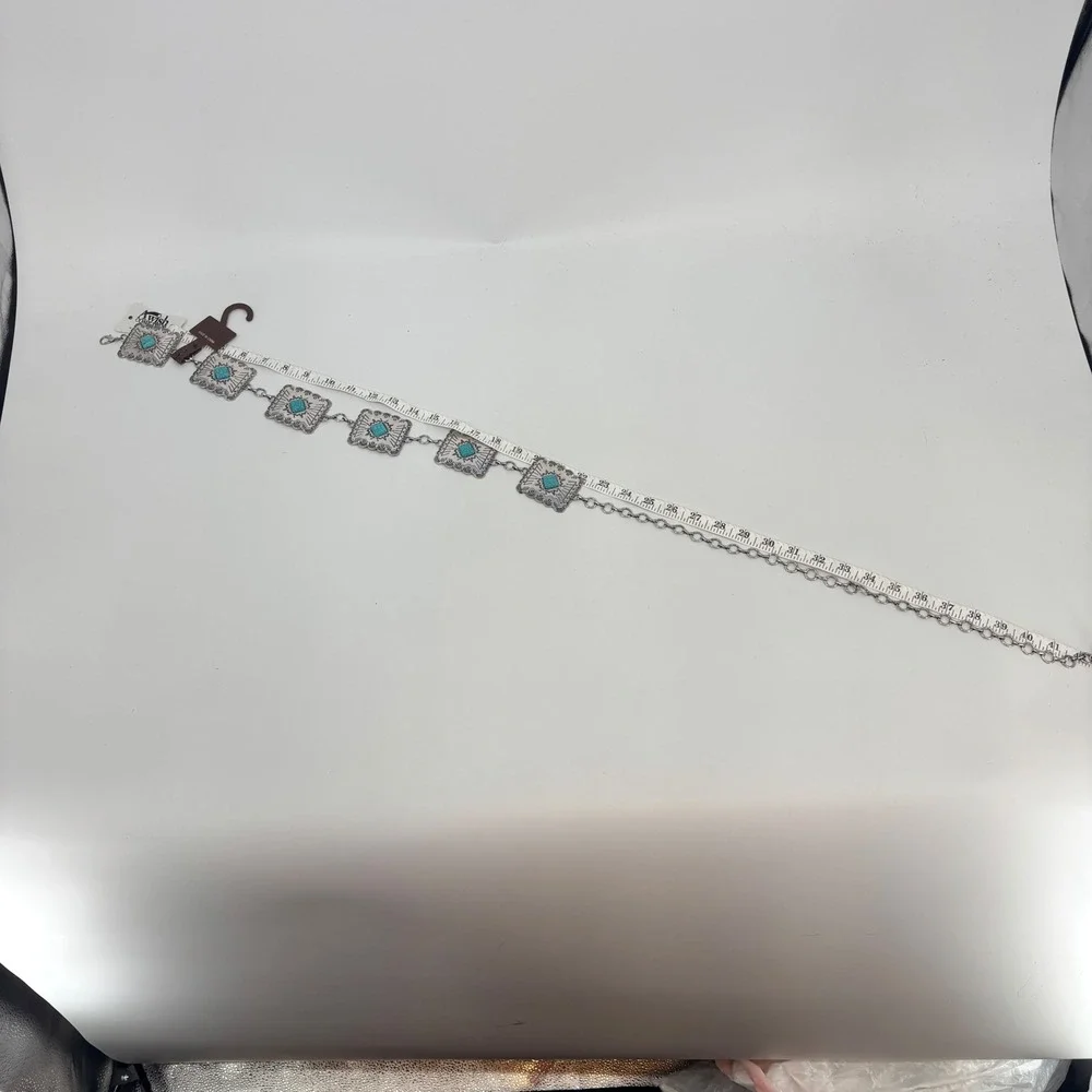 Austin West Concho Chain Belt Women M/L Silver Turquoise Western Boho Adjustable